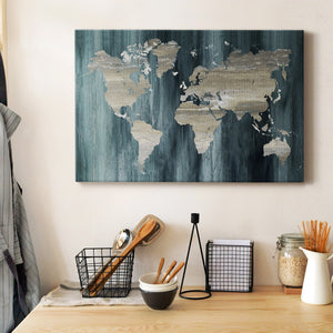 Navy World Map Premium Gallery Wrapped Canvas - Ready to Hang