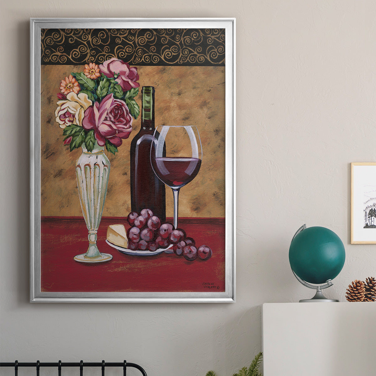 Vintage Flowers and Wine I Premium Framed Print - Ready to Hang