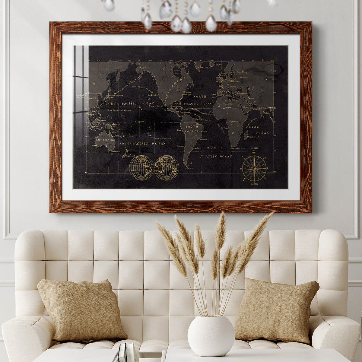 Black Gold Map-Premium Framed Print - Ready to Hang