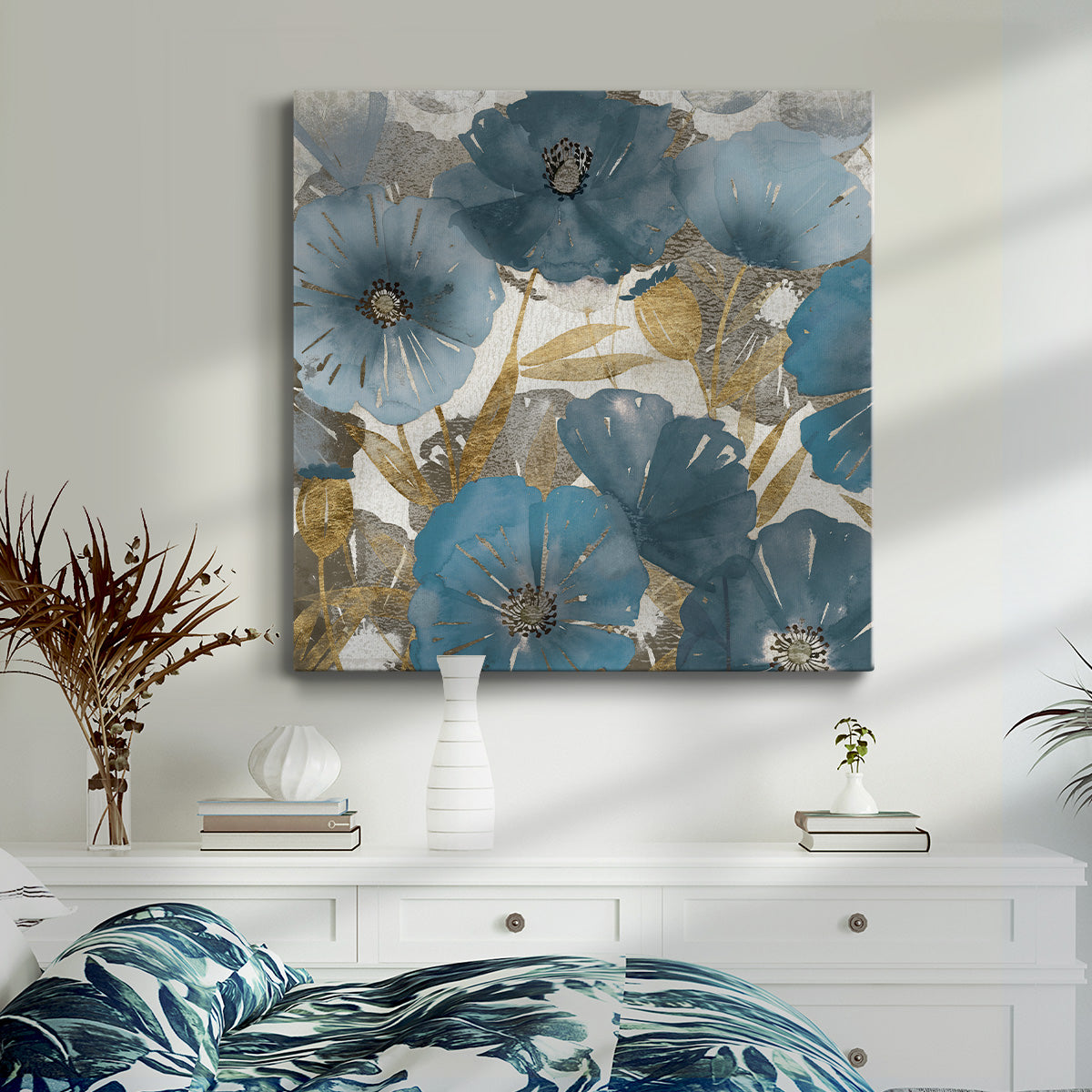 Blue and Gold Poppies I-Premium Gallery Wrapped Canvas - Ready to Hang