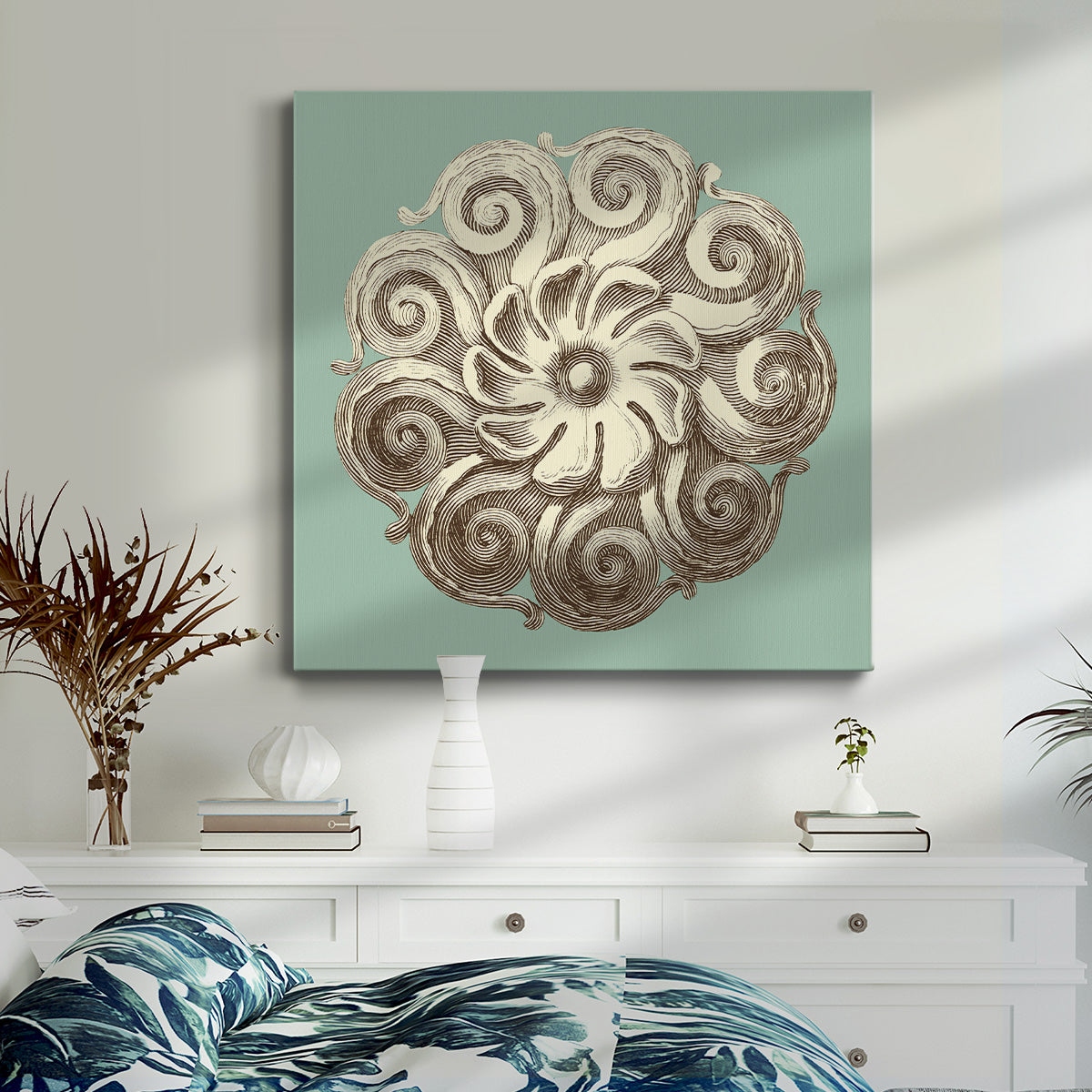 CKd Celadon&Mocha Rosette I (NC)-Premium Gallery Wrapped Canvas - Ready to Hang