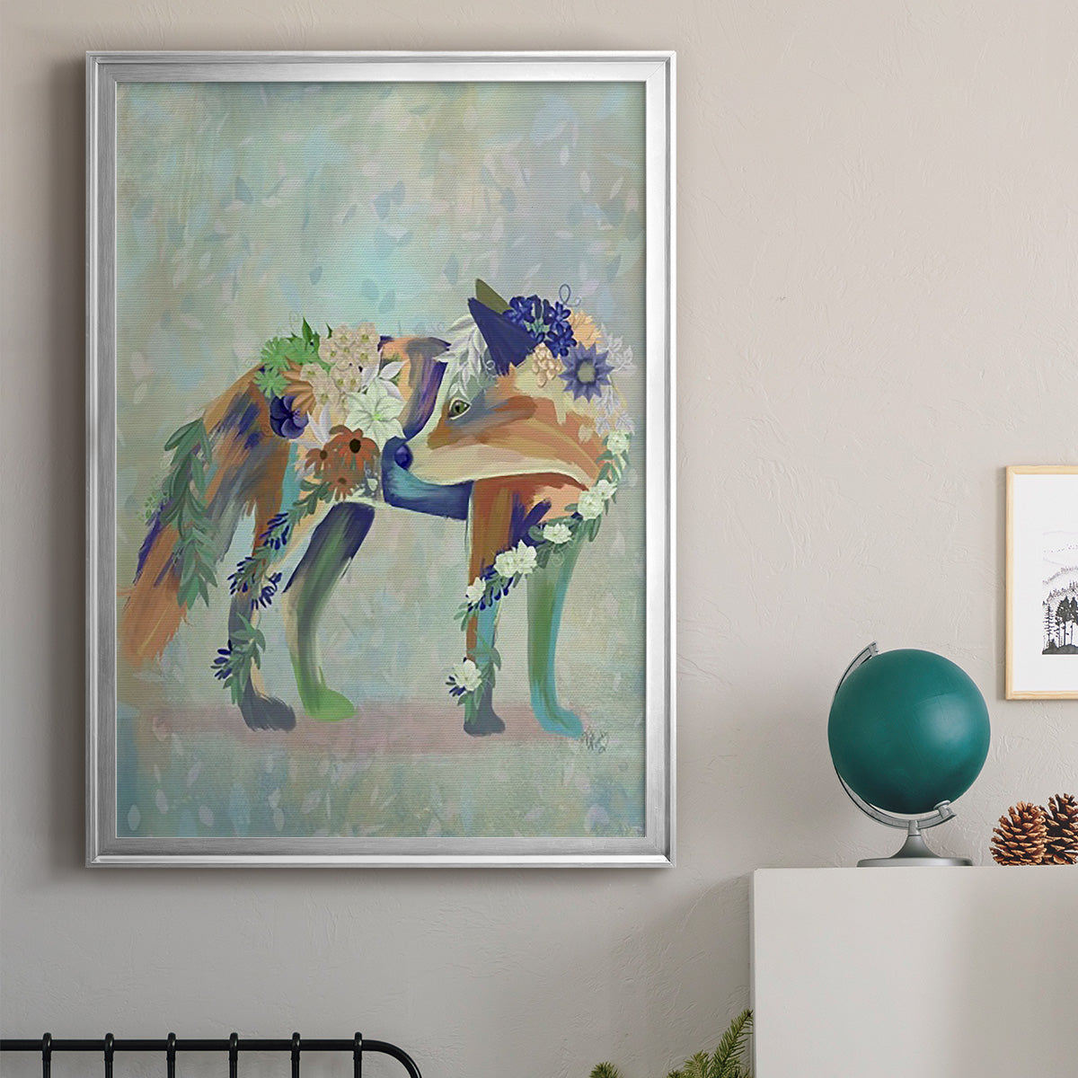 Fantastic Florals Fox, Standing Premium Framed Print - Ready to Hang