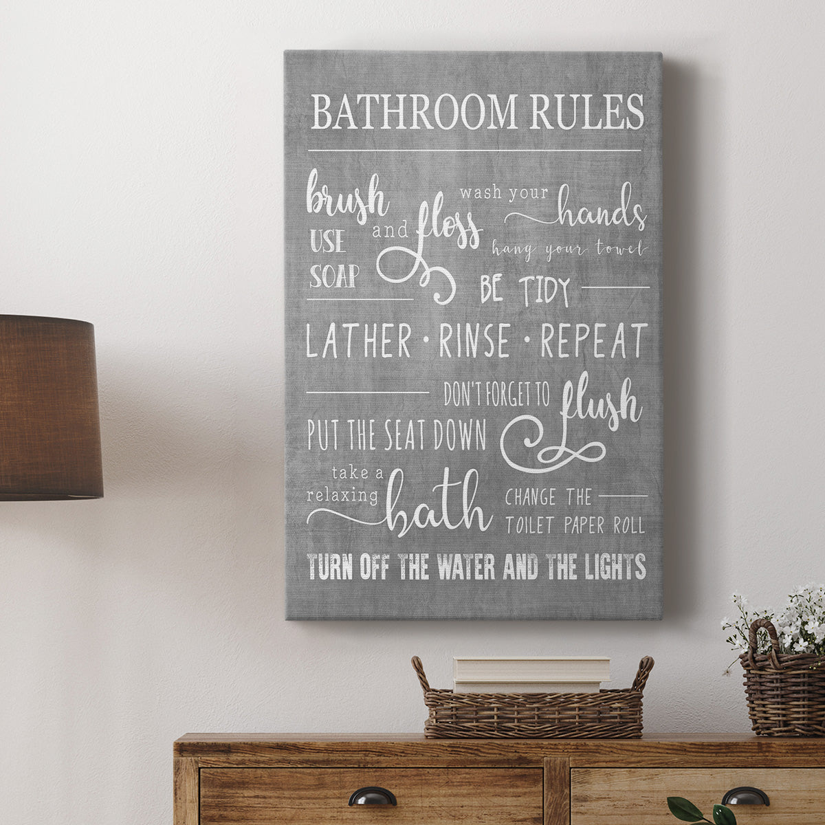 Neutral Bathroom Rules Premium Gallery Wrapped Canvas - Ready to Hang
