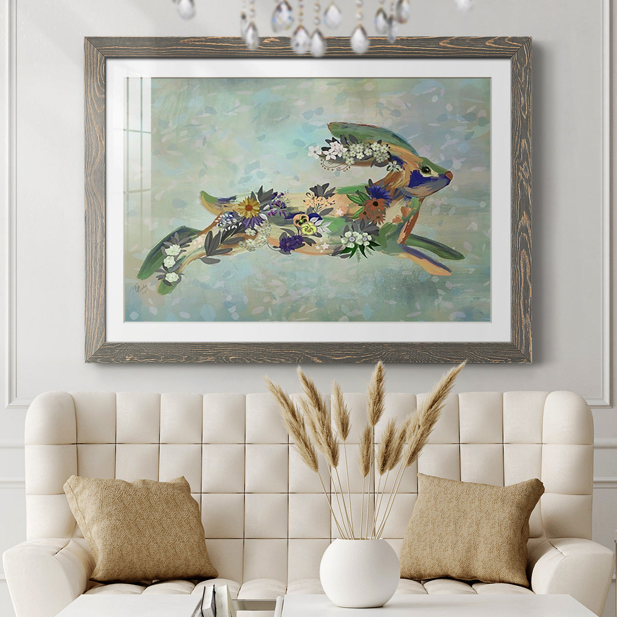 Fantastic Florals Hare, Running-Premium Framed Print - Ready to Hang