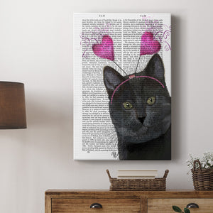 Black Cat Valentines Premium Gallery Wrapped Canvas - Ready to Hang
