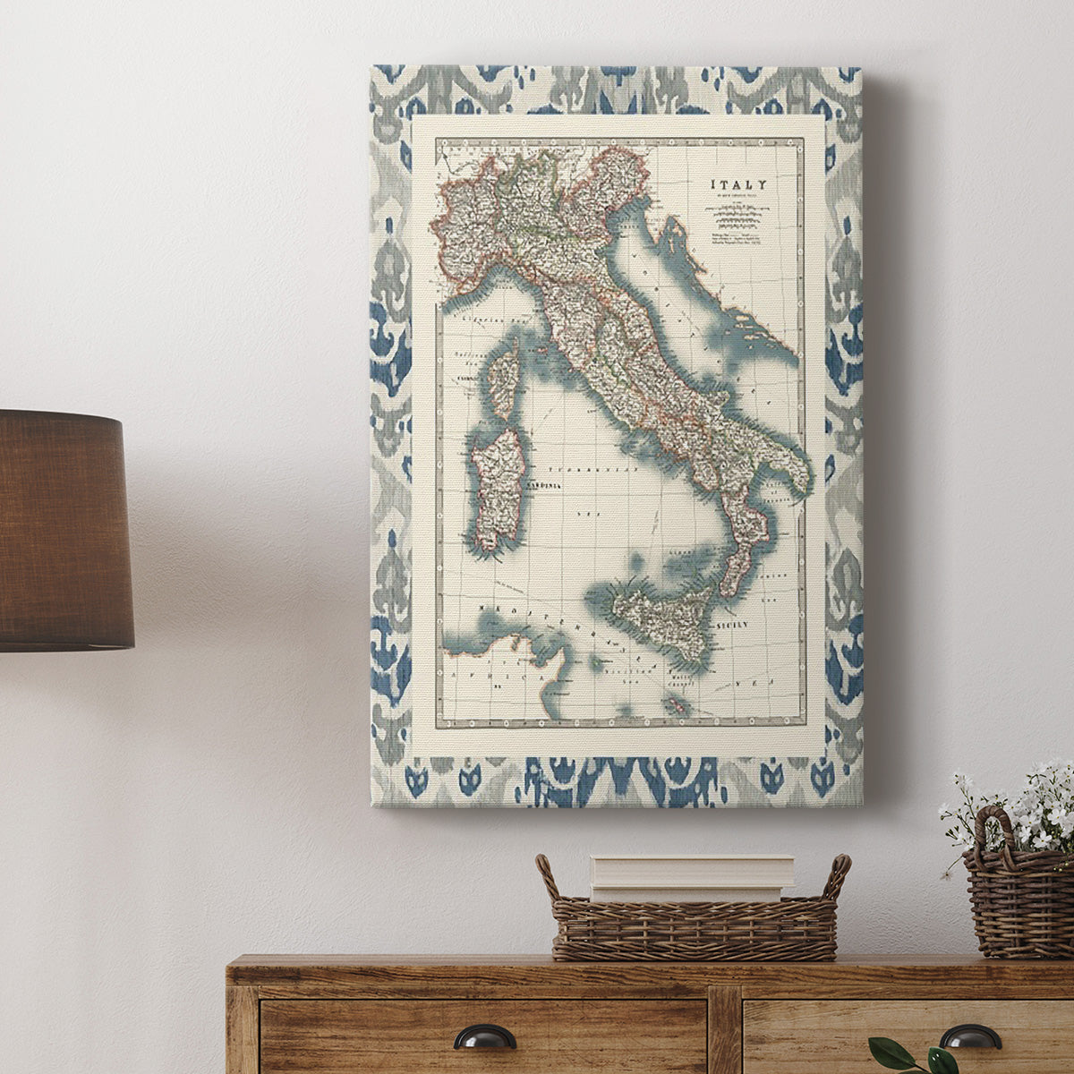 Bordered Map of Italy Premium Gallery Wrapped Canvas - Ready to Hang