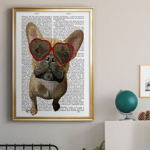 French Bulldog and Heart Glasses Premium Framed Print - Ready to Hang