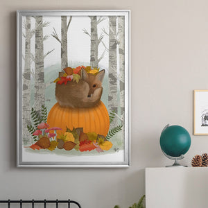 Fox Curled on Pumpkin Premium Framed Print - Ready to Hang