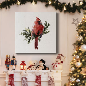 Cardinal with Snow I-Premium Gallery Wrapped Canvas - Ready to Hang