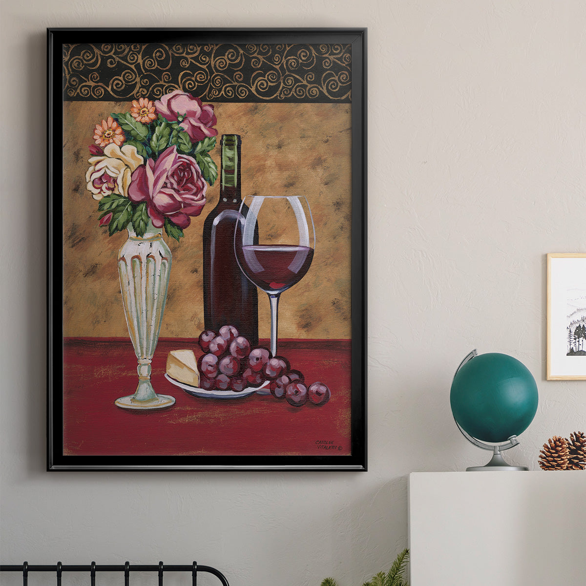 Vintage Flowers and Wine I Premium Framed Print - Ready to Hang