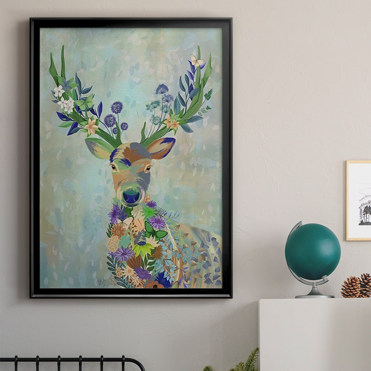 Fantastic Florals Deer, Portrait Premium Framed Print - Ready to Hang