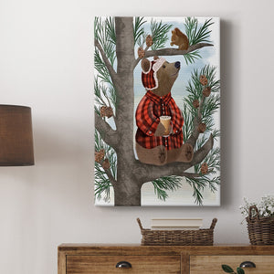 Lumberjack Bear Pine Tree Coffee Break Premium Gallery Wrapped Canvas - Ready to Hang