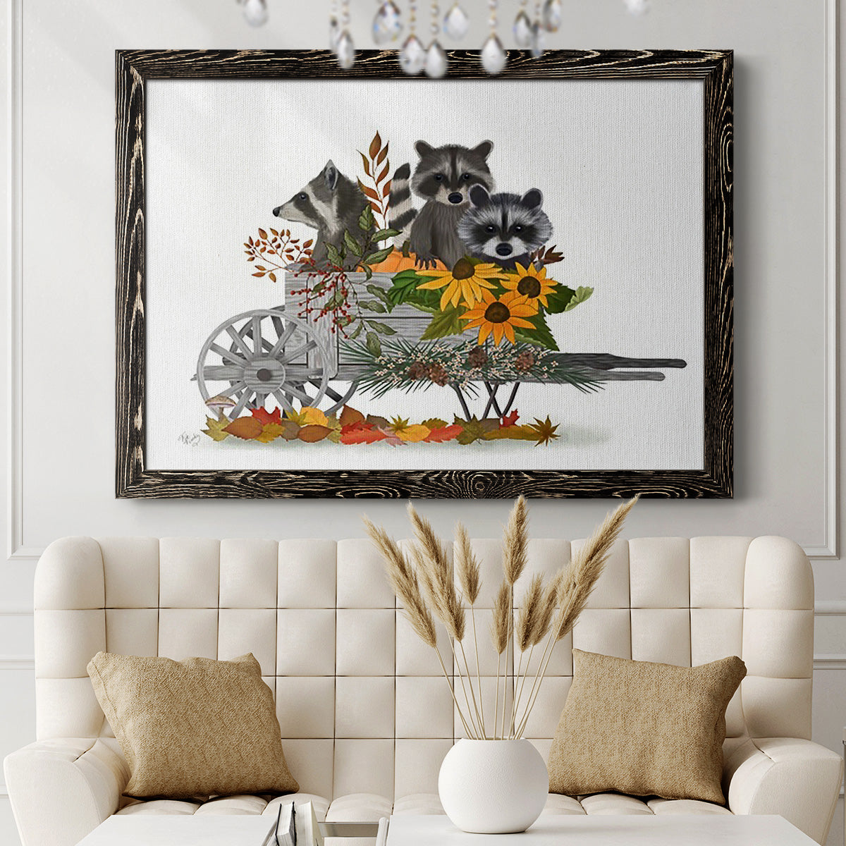 Raccoon Wheelbarrow-Premium Framed Canvas - Ready to Hang