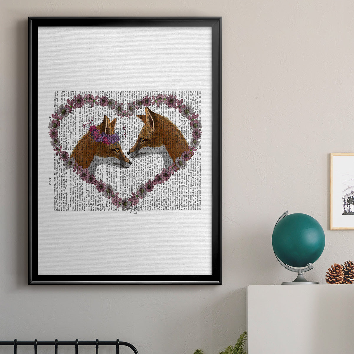 Foxes in Flowers Premium Framed Print - Ready to Hang