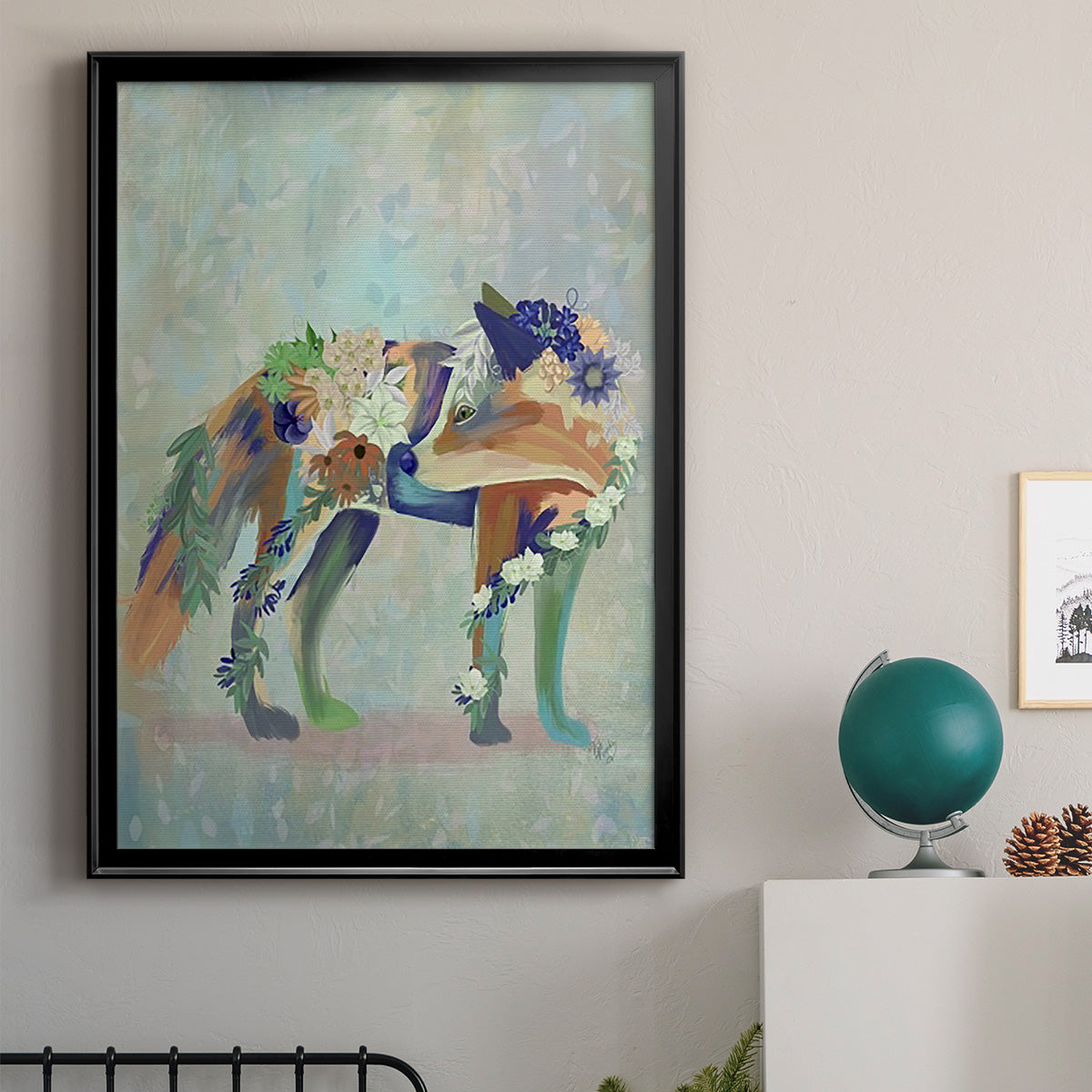 Fantastic Florals Fox, Standing Premium Framed Print - Ready to Hang