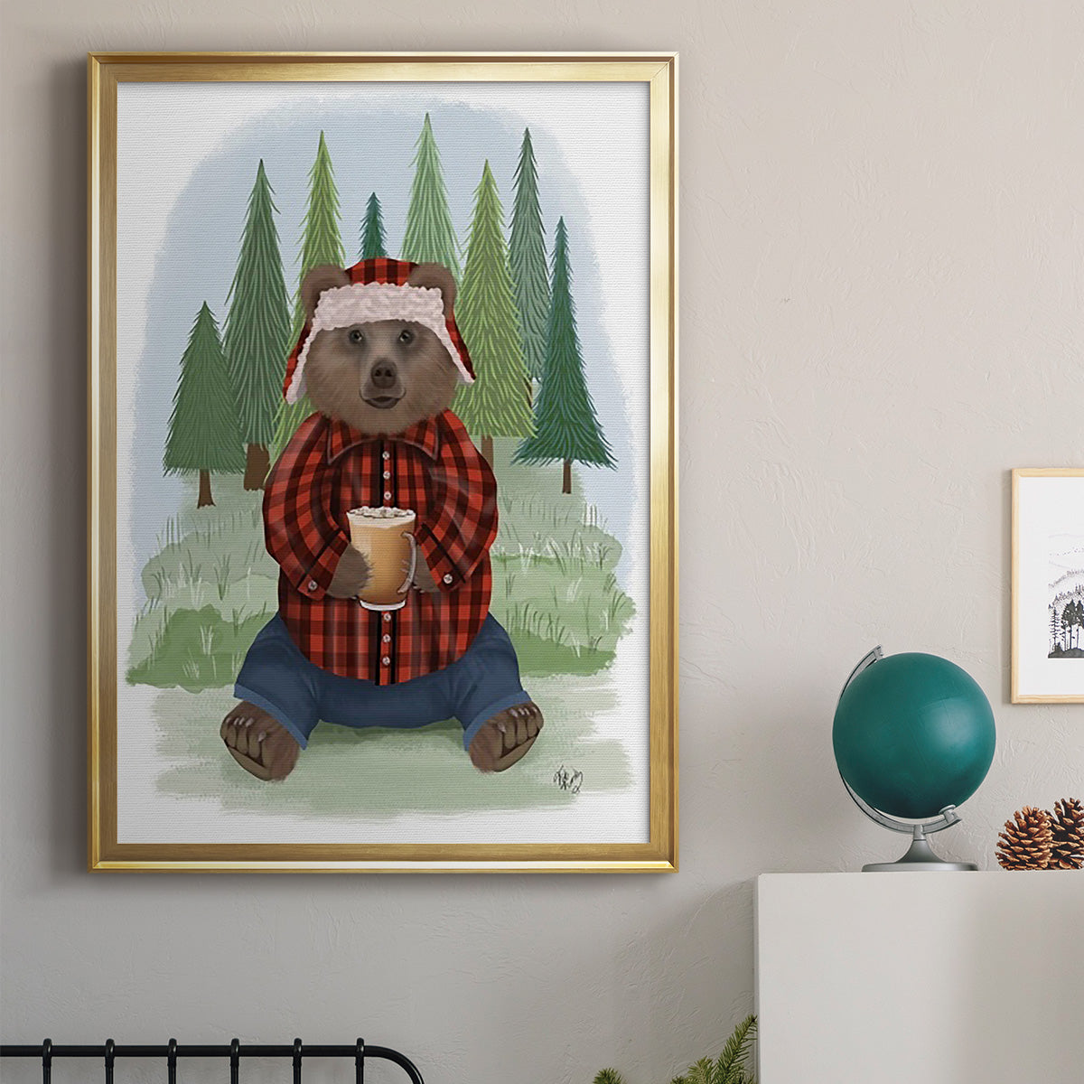 Lumberjack Bear Latte Premium Framed Print - Ready to Hang