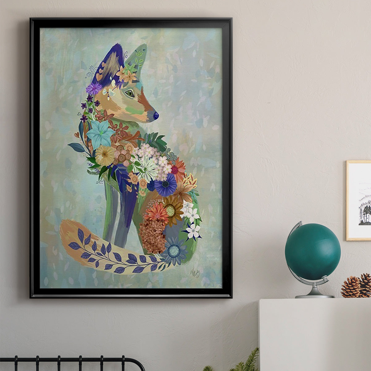 Fantastic Florals Fox, Sitting Premium Framed Print - Ready to Hang