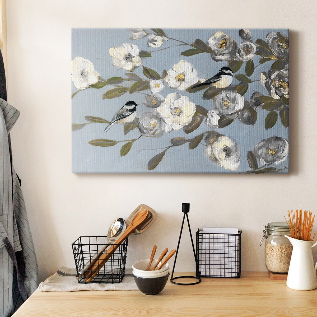 Chickadees and Blossoms I Premium Gallery Wrapped Canvas - Ready to Hang