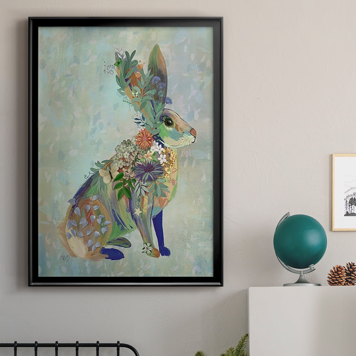 Fantastic Florals Hare, Sitting Premium Framed Print - Ready to Hang