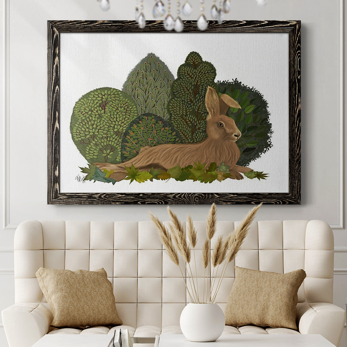 Hare Reclining in Leaves-Premium Framed Canvas - Ready to Hang