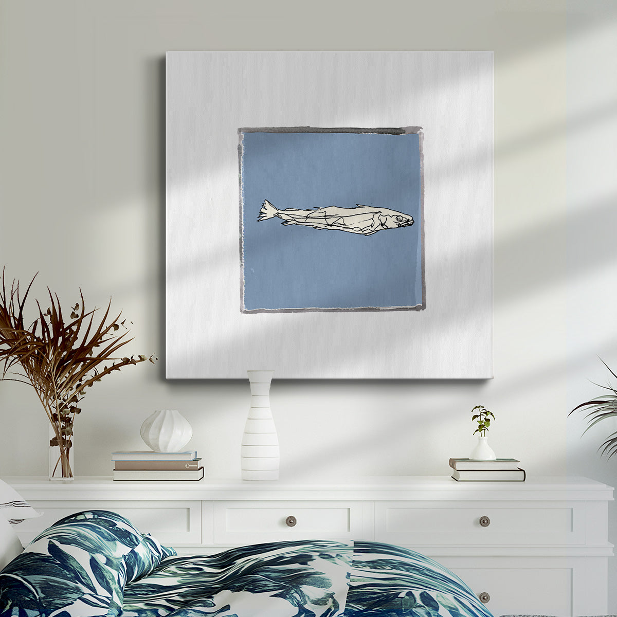 Block Print Fish I-Premium Gallery Wrapped Canvas - Ready to Hang
