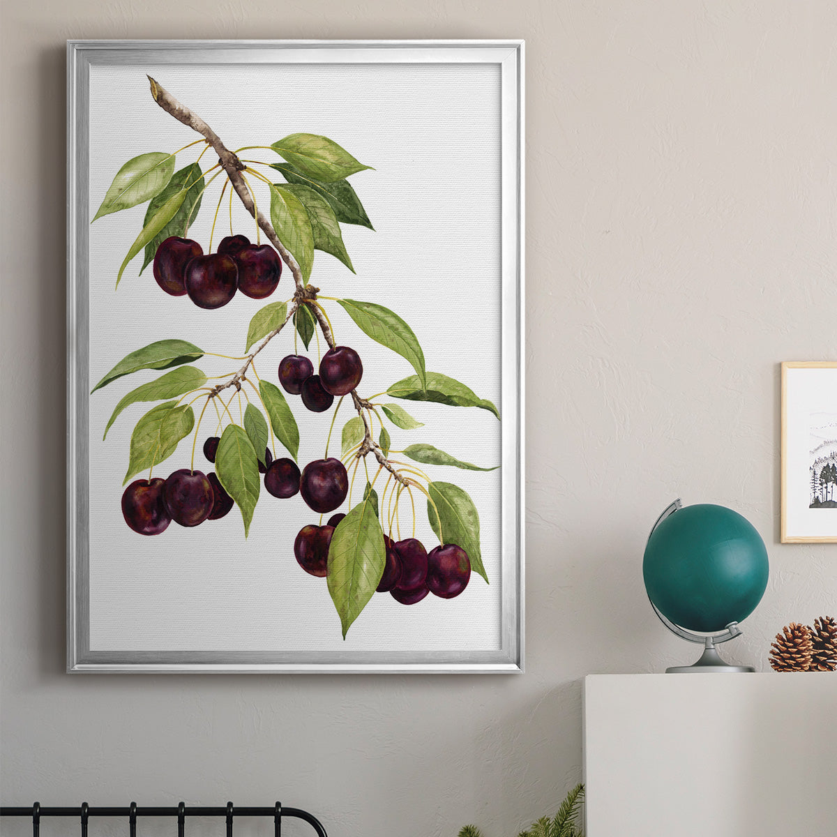 Watercolor Cherries Premium Framed Print - Ready to Hang