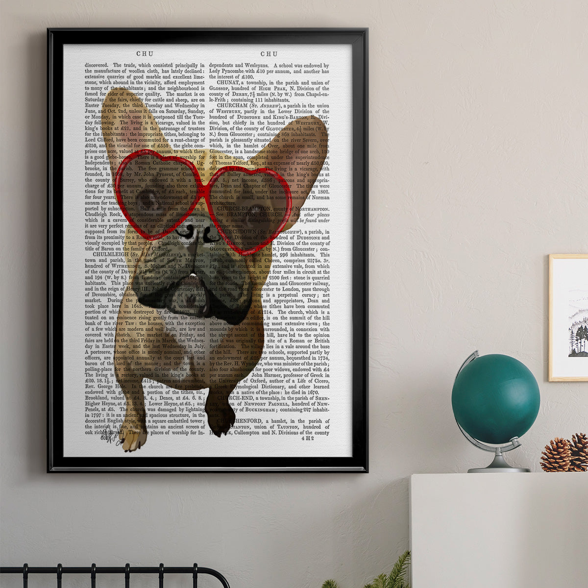 French Bulldog and Heart Glasses Premium Framed Print - Ready to Hang