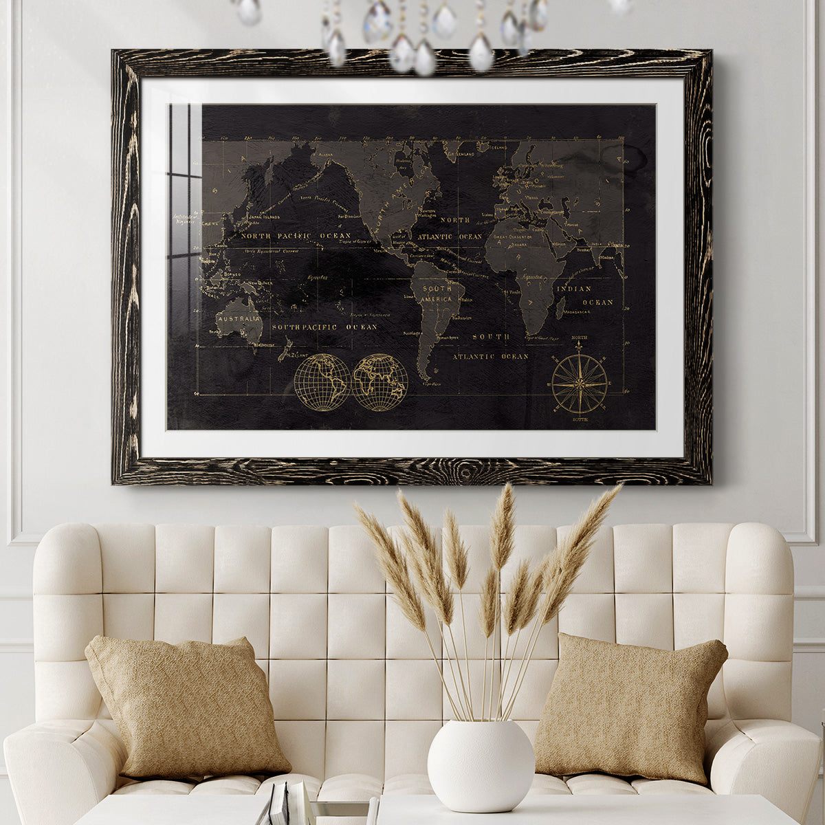 Black Gold Map-Premium Framed Print - Ready to Hang