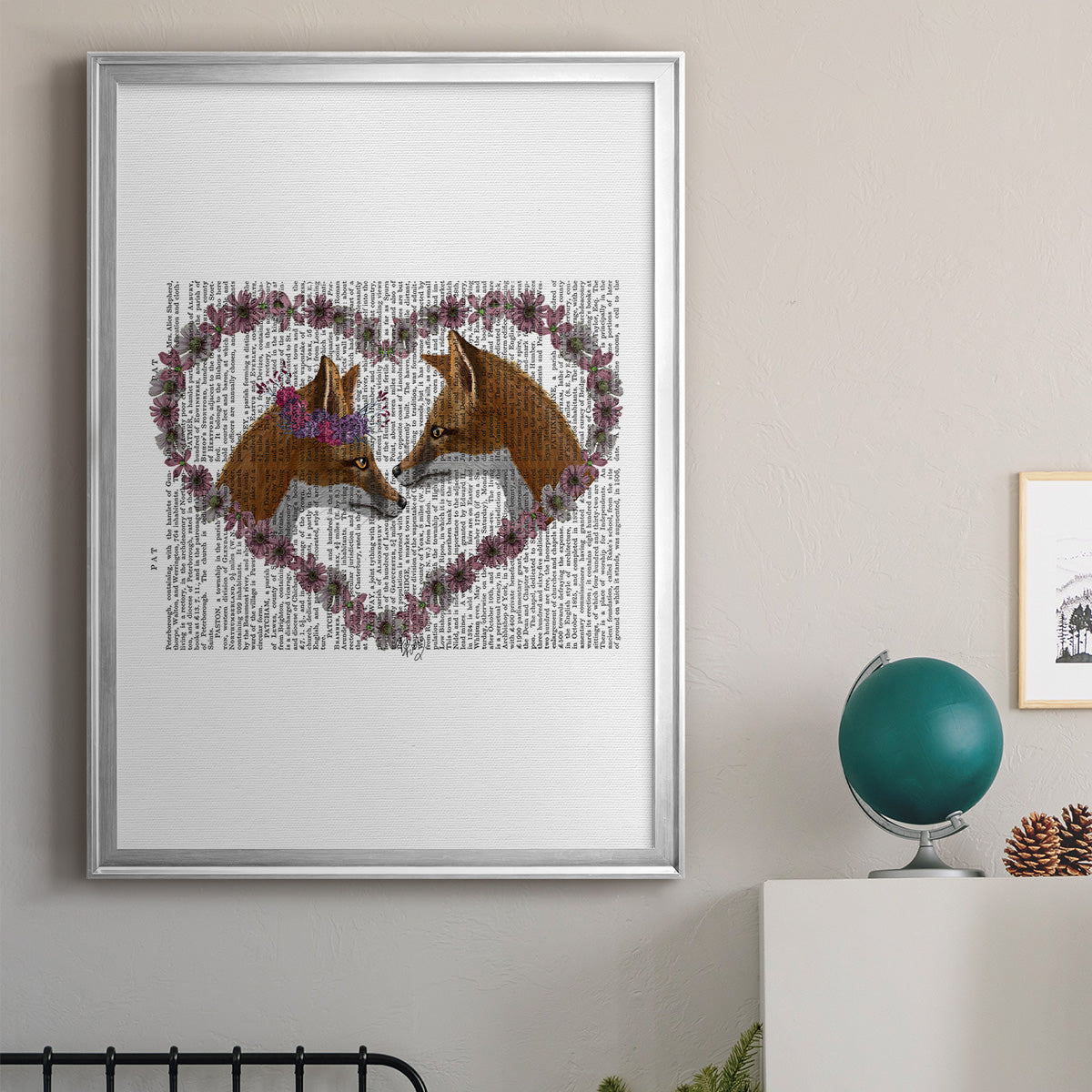 Foxes in Flowers Premium Framed Print - Ready to Hang