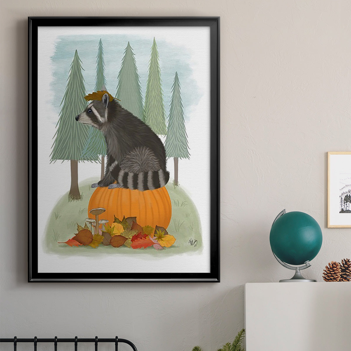 Raccoon On Pumpkin Premium Framed Print - Ready to Hang