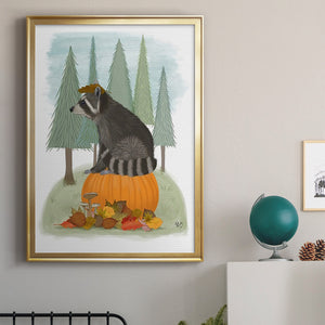 Raccoon On Pumpkin Premium Framed Print - Ready to Hang