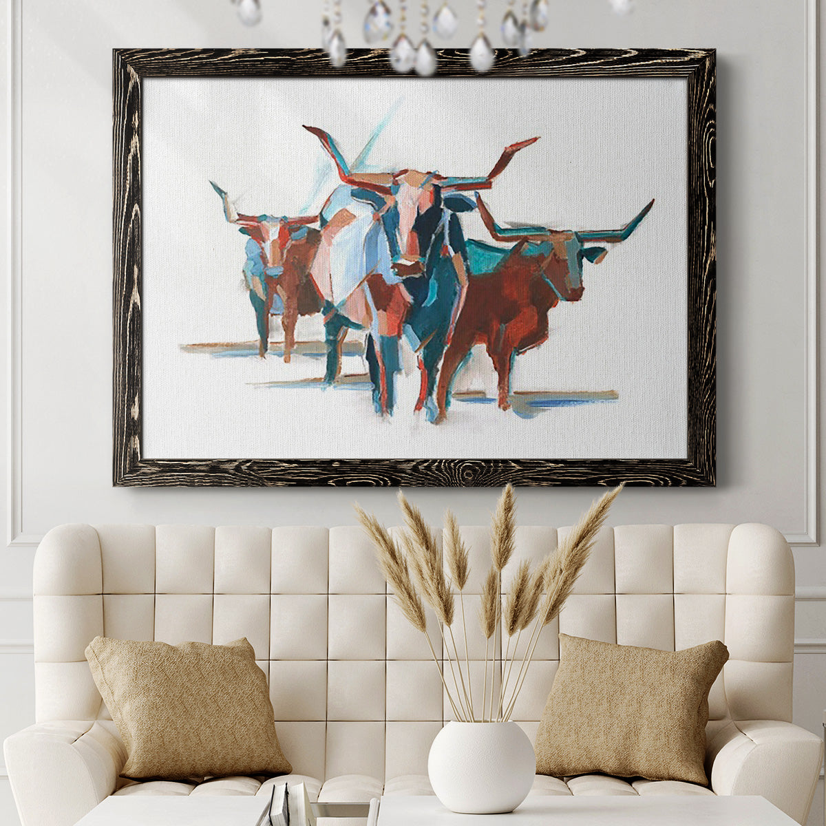 Modern Longhorns I-Premium Framed Canvas - Ready to Hang