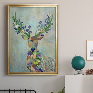 Fantastic Florals Deer, Portrait Premium Framed Print - Ready to Hang