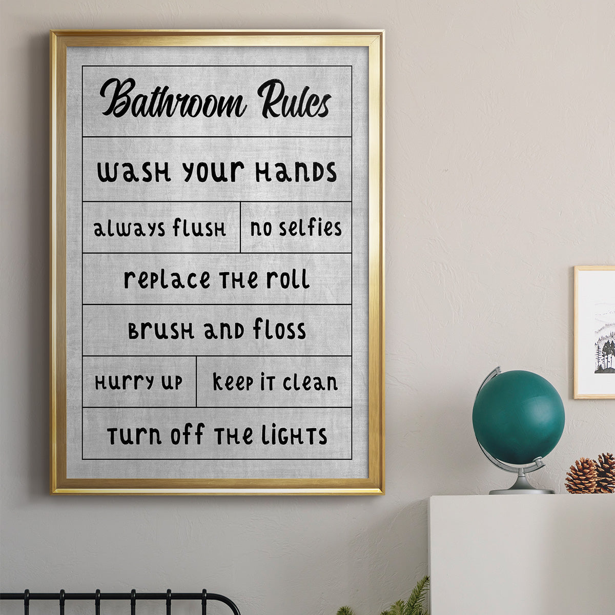 Simple Bathroom Rules Premium Framed Print - Ready to Hang