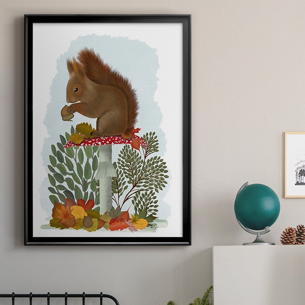 Red Squirrel On Mushroom Premium Framed Print - Ready to Hang