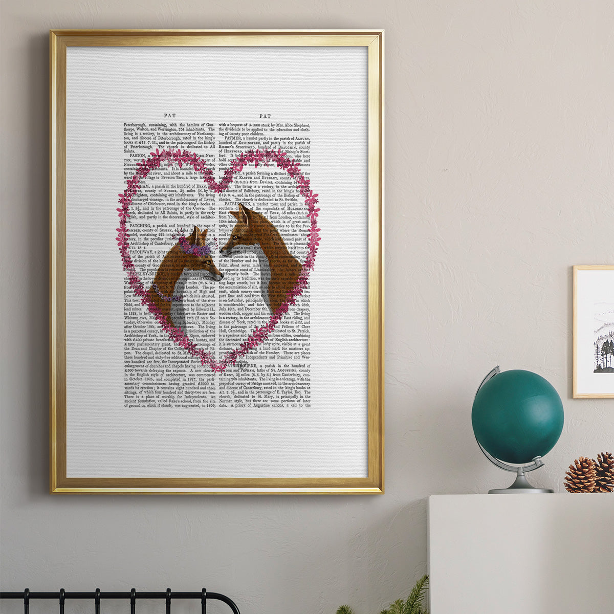 Foxes in Pink Heart Premium Framed Print - Ready to Hang