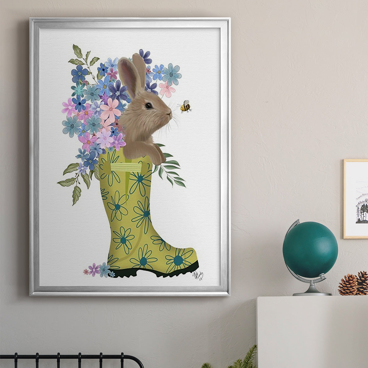 Welly Bunny And Bee Premium Framed Print - Ready to Hang