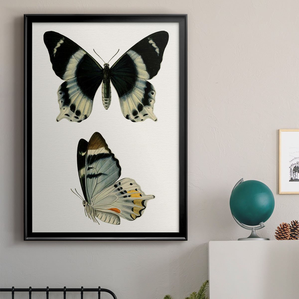 Antique Blue Butterflies I Premium Framed Print - Ready to Hang