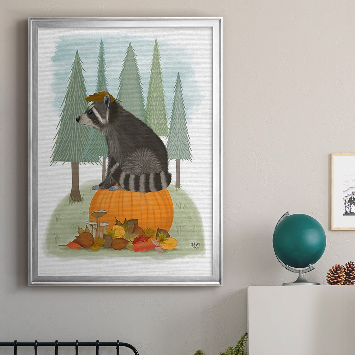 Raccoon On Pumpkin Premium Framed Print - Ready to Hang