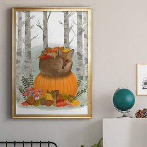 Fox Curled on Pumpkin Premium Framed Print - Ready to Hang