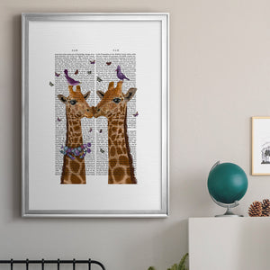 Kissing Giraffes with Birds Premium Framed Print - Ready to Hang