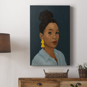 Figure in Yellow Earring Premium Gallery Wrapped Canvas - Ready to Hang