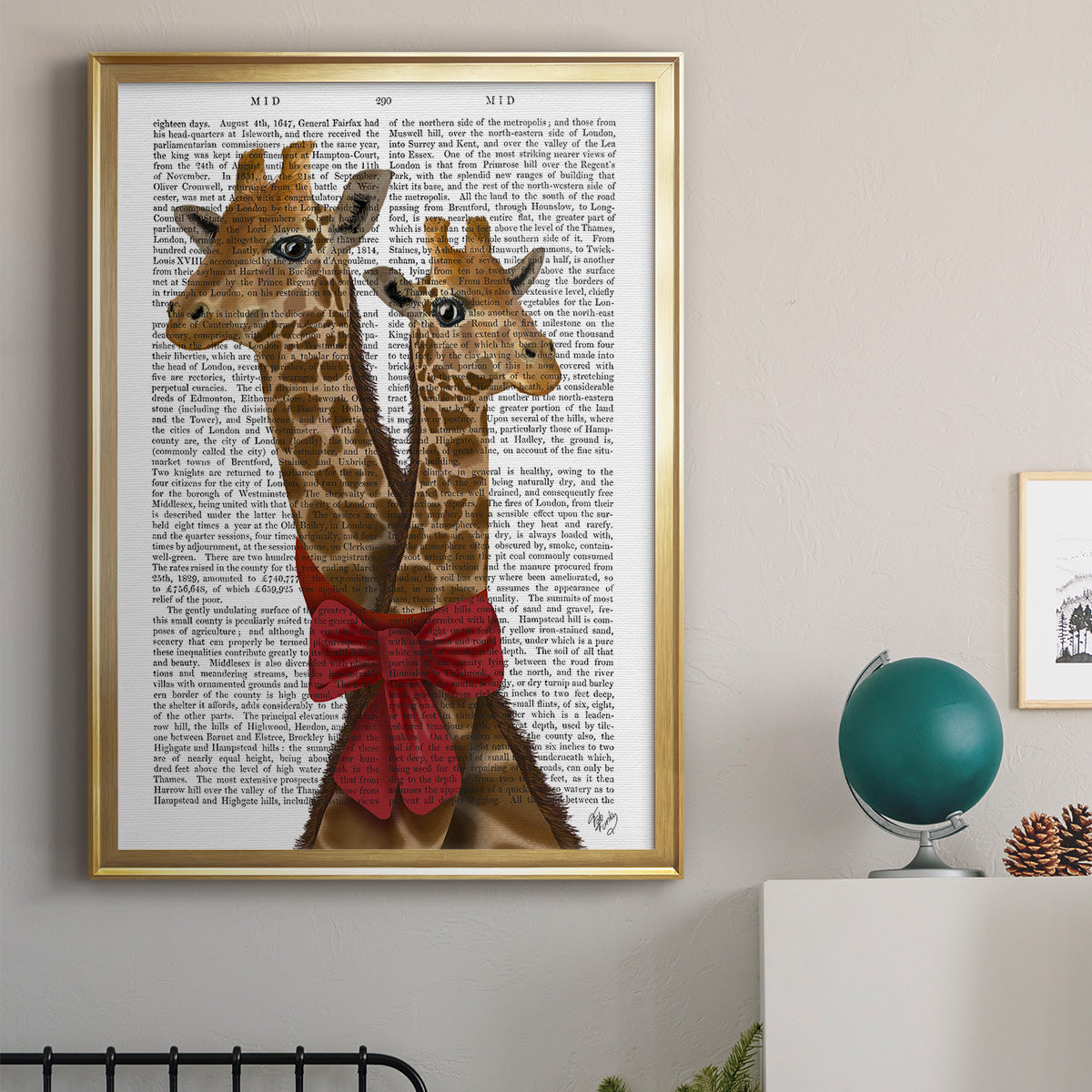 Giraffes and Bow Premium Framed Print - Ready to Hang