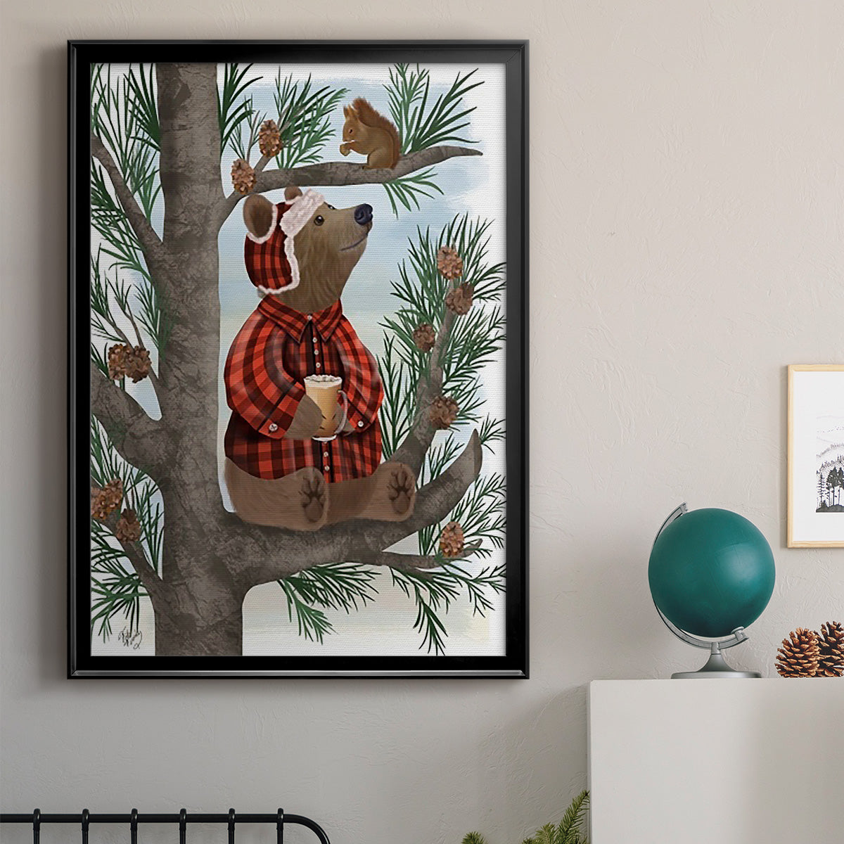 Lumberjack Bear Pine Tree Coffee Break Premium Framed Print - Ready to Hang