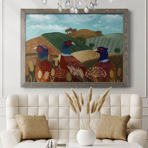 Pheasant Trio in Field-Premium Framed Canvas - Ready to Hang