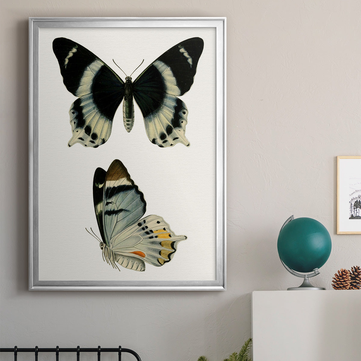 Antique Blue Butterflies I Premium Framed Print - Ready to Hang