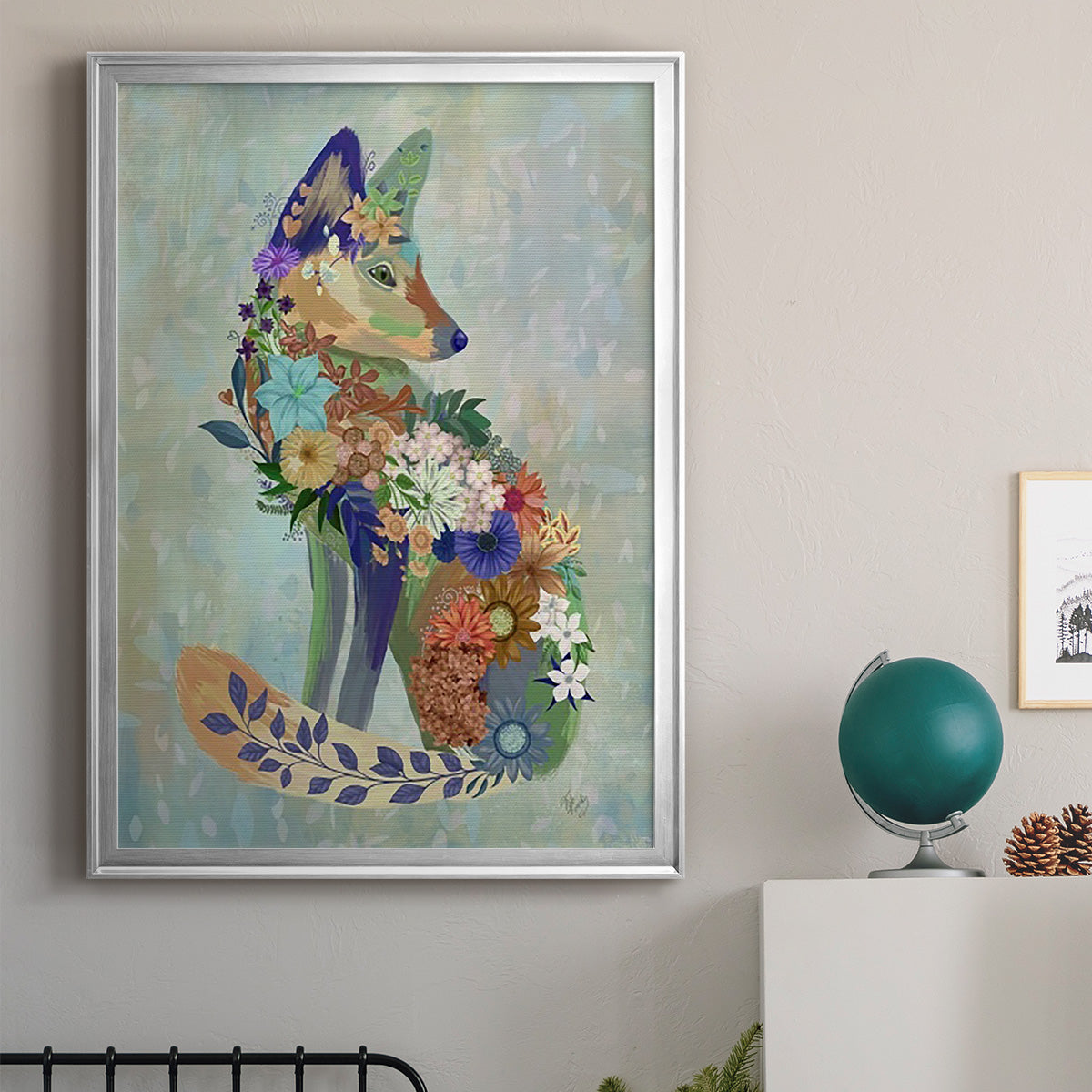 Fantastic Florals Fox, Sitting Premium Framed Print - Ready to Hang