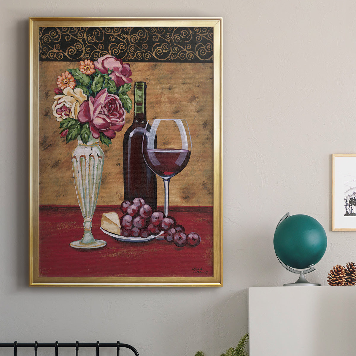 Vintage Flowers and Wine I Premium Framed Print - Ready to Hang