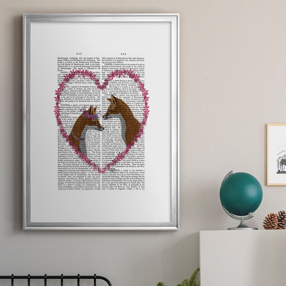 Foxes in Pink Heart Premium Framed Print - Ready to Hang