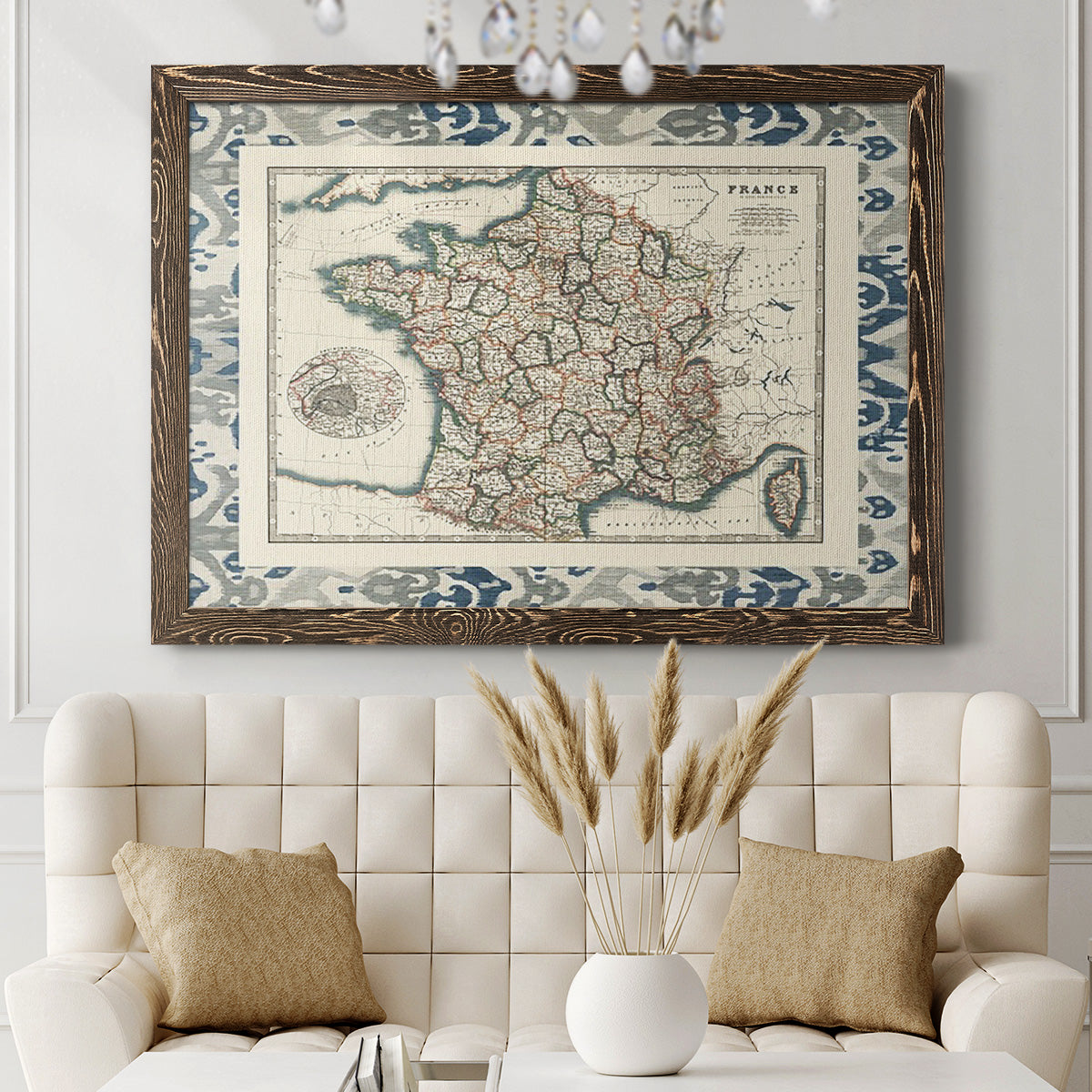 Bordered Map of France-Premium Framed Canvas - Ready to Hang